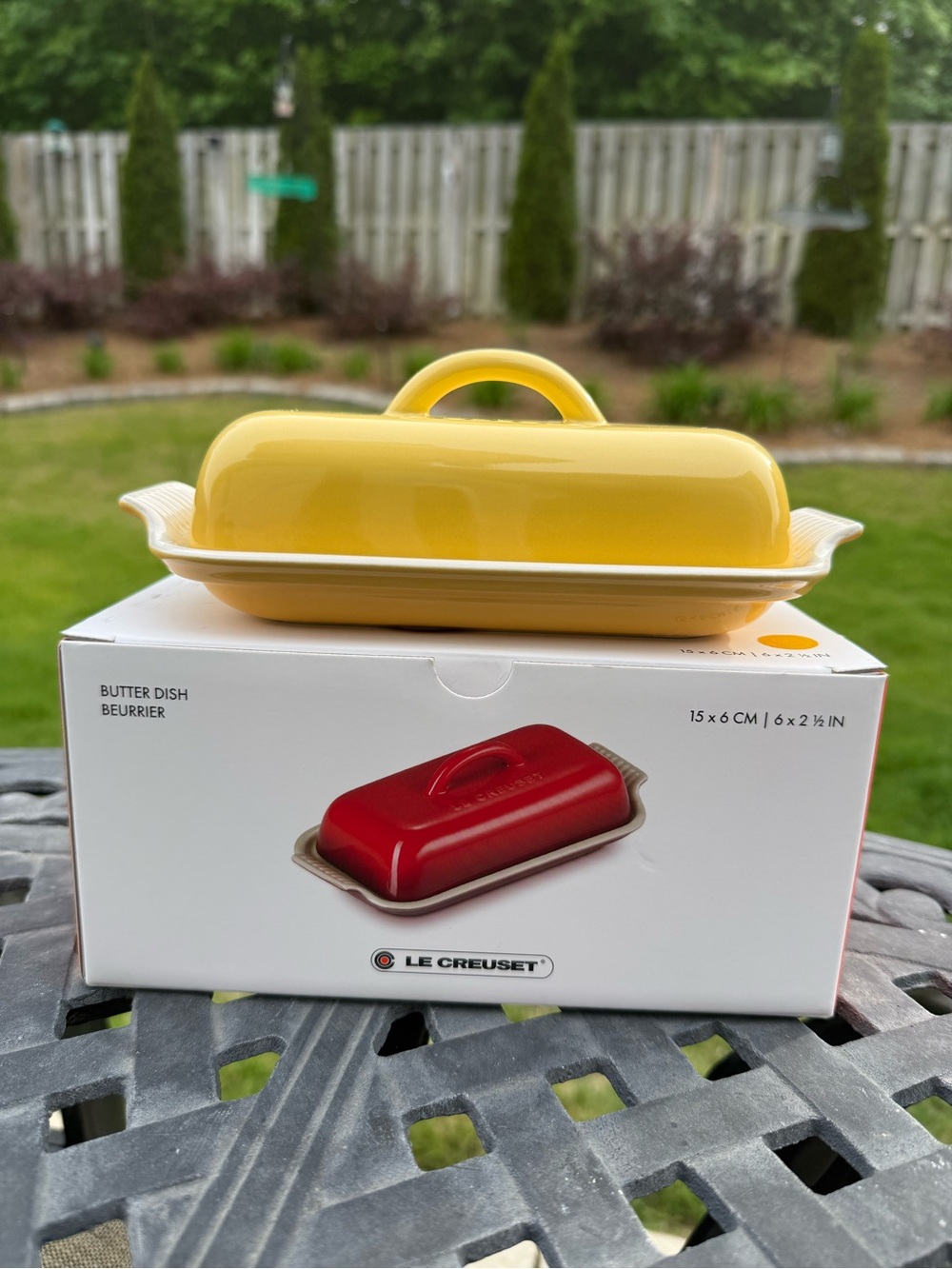 Le Creuset Yellow Stoneware Butter Dish with Lid and Tray